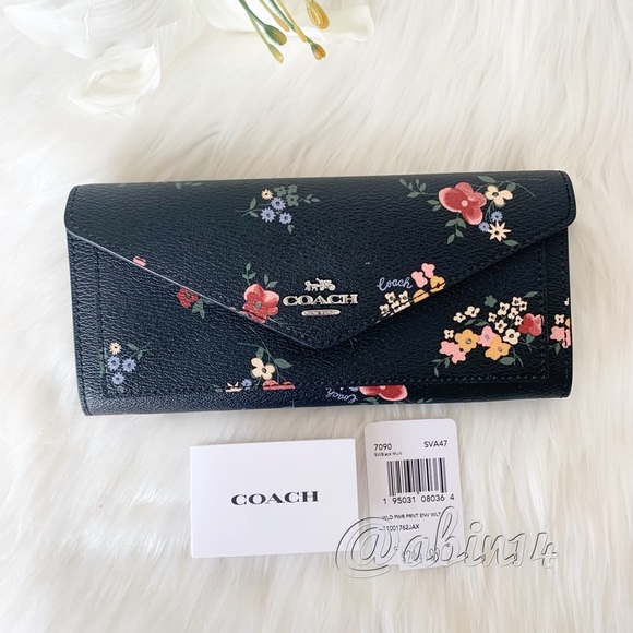 NWT Coach Slim Envelope Canvas Leather Floral Wallet - Picture 7 of 8